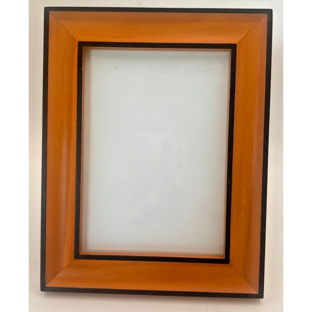 Vintage Mid-Century Modern MCM Wood Picture Frame Burnt Orange/Black Trim 7"x9"